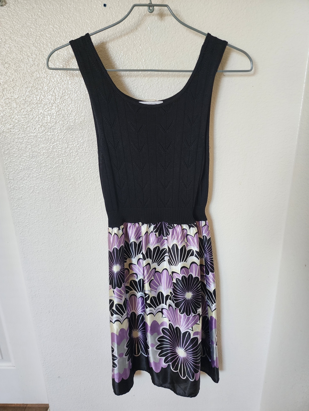 Dressbarn Medium Black Purple Floral Fit & Flare Dress